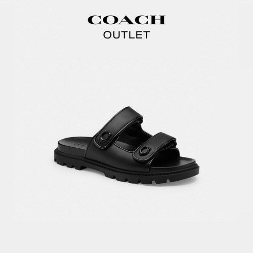 COACH/蔻驰奥莱女士立体C字饰件双绑带凉鞋黑色平底拖鞋