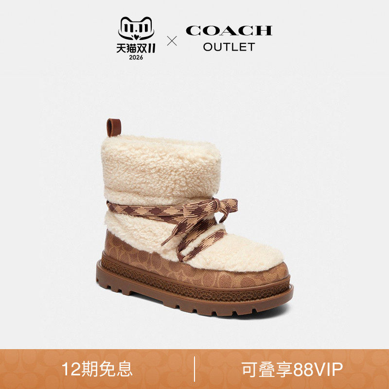 【新款】COACH/蔻驰奥莱女士WINTER靴子冬季毛绒短靴低跟增高