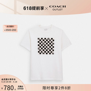 T恤圆领白色纯棉休闲舒适百搭 棋盘格短袖 蔻驰奥莱男士 COACH