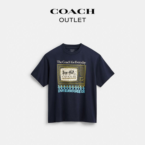 COACH/蔻驰奥莱男士EVERYDAY拼贴装饰棉质休闲型短袖T恤