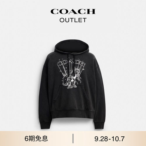 COACH/蔻驰奥莱男士棉质黑色REXY印花连帽卫衣舒适休闲