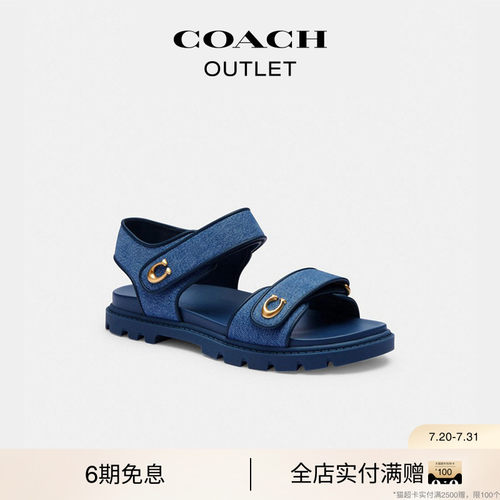 COACH/蔻驰奥莱女士丹宁布牛仔BRYNN凉鞋厚底增高运动休闲