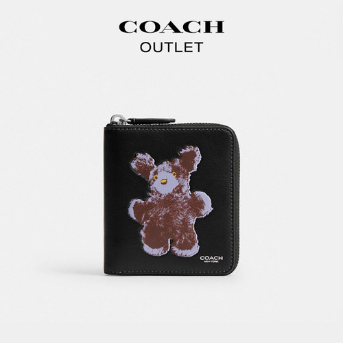 COACH/蔻驰奥莱男士FUZZY图案环绕式拉链零钱钱包