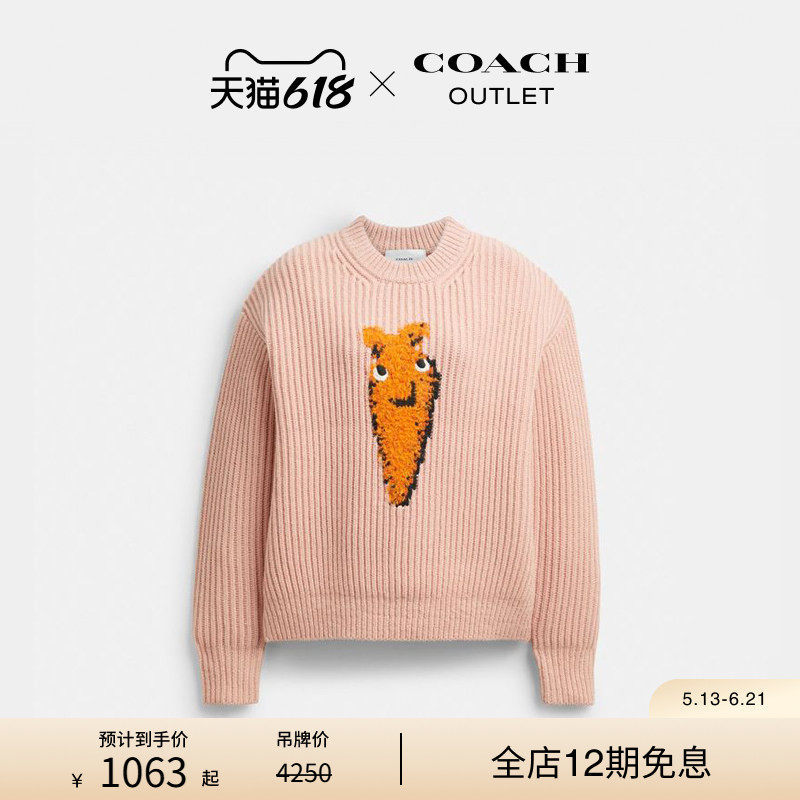 COACH/蔻驰奥莱女士胡萝卜图案厚实圆领毛衣