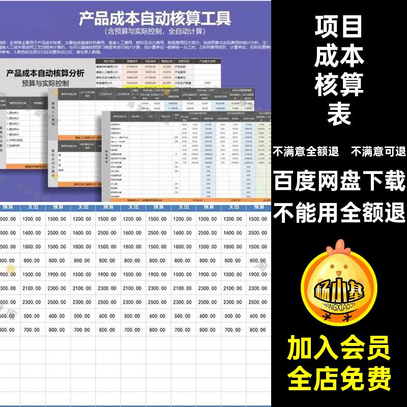 项目成本核算表产品表格生产成本excel分析利润统计管理系统预测