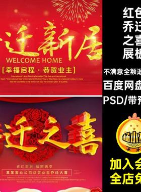 喜庆乔迁之喜展板海报屏版祝福横38款投模板PSD背景红色搬家横