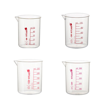 VITLAB塑料烧杯PMP烧杯50/100/250/500ml高透高温格里芬烧杯进口