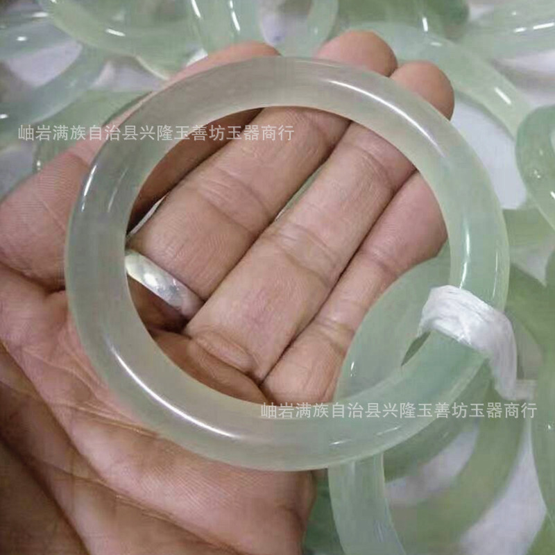 岫玉手镯天然玉石镯子厂家宽版圆条水墨直销女款生日节礼物