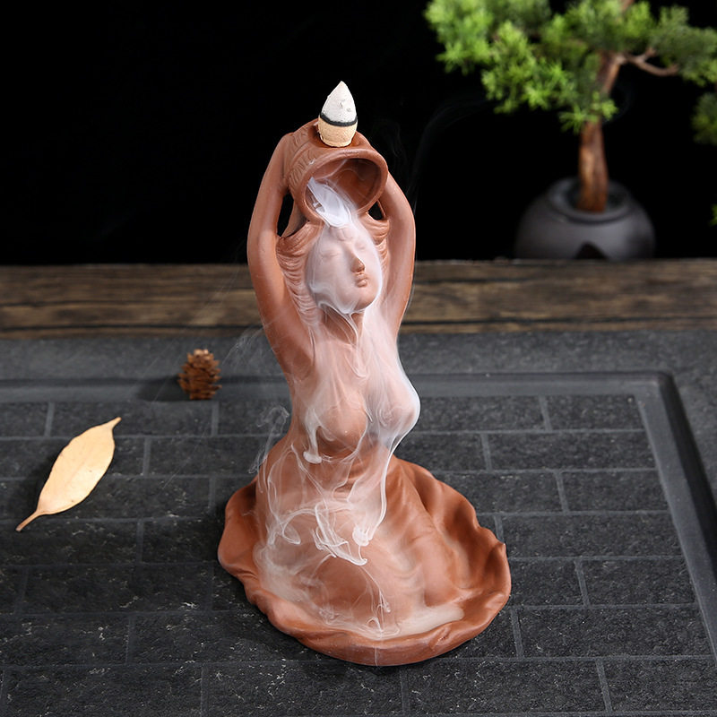 跨境紫砂倒流香炉美人沐浴家居摆件创意香炉 禅意茶道摆件香熏炉