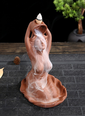 跨境紫砂倒流香炉美人沐浴家居摆件创意香炉 禅意茶道摆件香熏炉