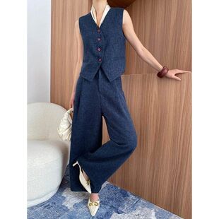 司南 早春新款 高级感老钱风气质V领西装马甲阔腿裤套装 SN6957