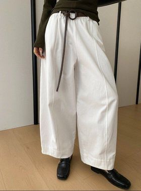 司南 早春新款 配腰带时髦感弯刀剪裁阔腿宽松显瘦休闲裤 SN8547