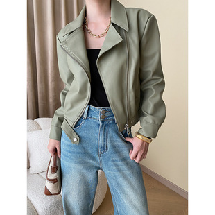 司南 雅痞腔调感 早秋斜门襟拉链设计夹克皮衣外套设计感 SN4013