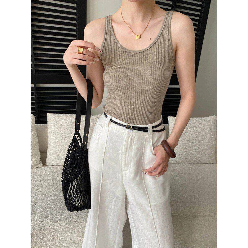 司南 叠穿拍档 桑蚕丝羊毛混纺简约纯色U领针织吊带背心 SN8795