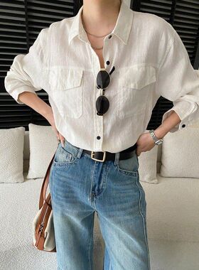 司南 早春新款 100亚麻随性老钱风设计感双口袋休闲衬衫 SN8622