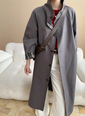 司南 北欧博主风 高级感正反两面穿立领廓形风衣外套长款 SN8100