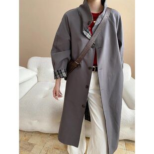 SN8100 高级感正反两面穿立领廓形风衣外套长款 司南 北欧博主风