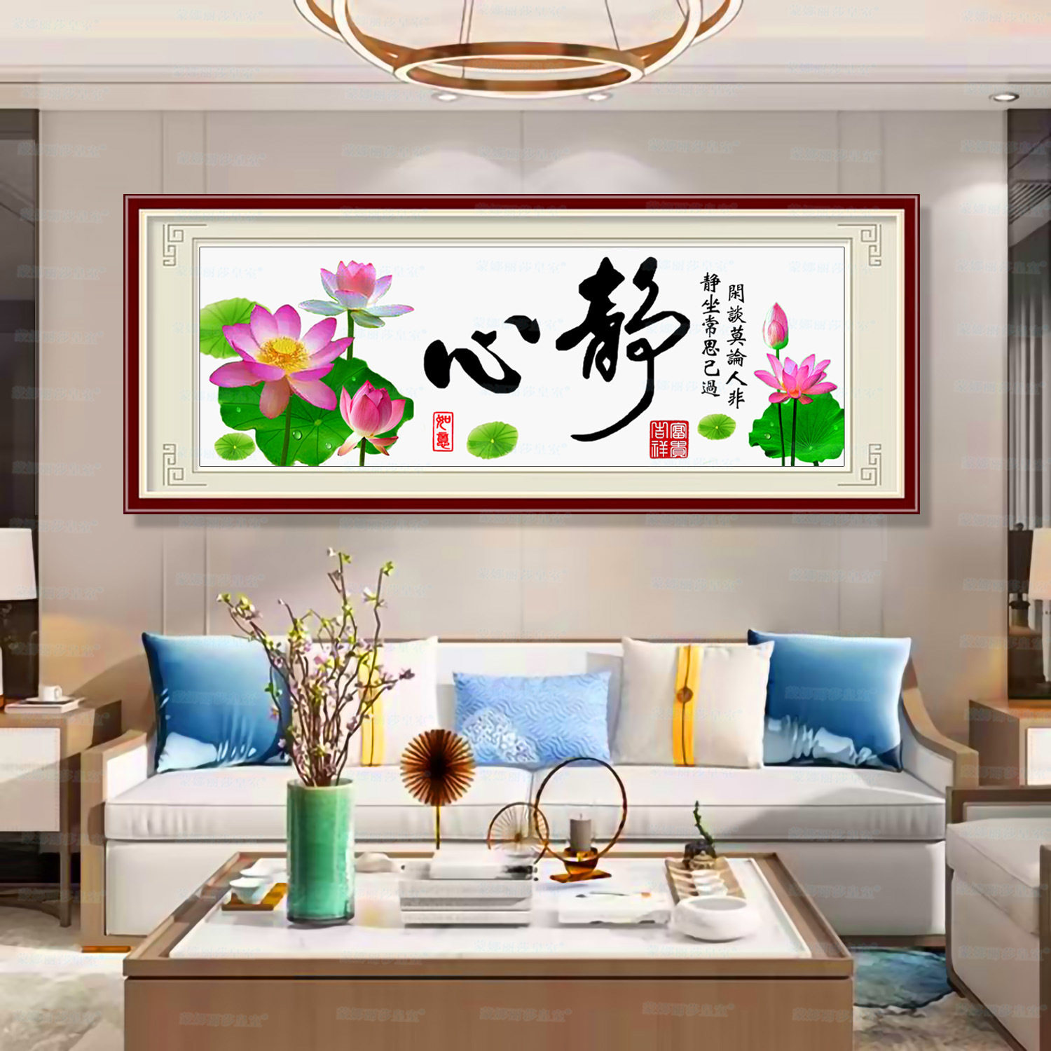 【炫彩金丝布】蒙娜丽莎十字绣 静心(荷花版)新版 简约客厅风景画
