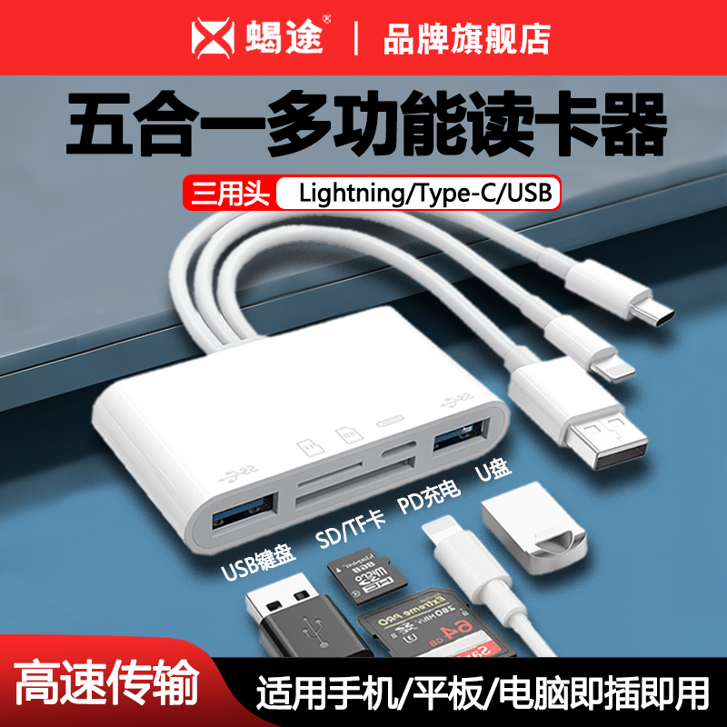 相机读卡器sd/tf卡适用华为小米苹果iPhone手机u盘佳能高速连接线内存typec头iphone15口ccd五合一二存储接口