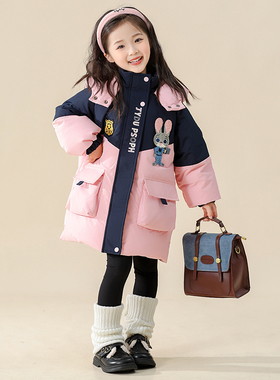 NEXT JANSO女童羽绒服冬季中长款2025儿童兔子警官白鸭绒外套冬装