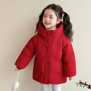 女童冬装2025新款羽绒服儿童冬季洋气红色保暖宝宝白鸭绒轻薄外套