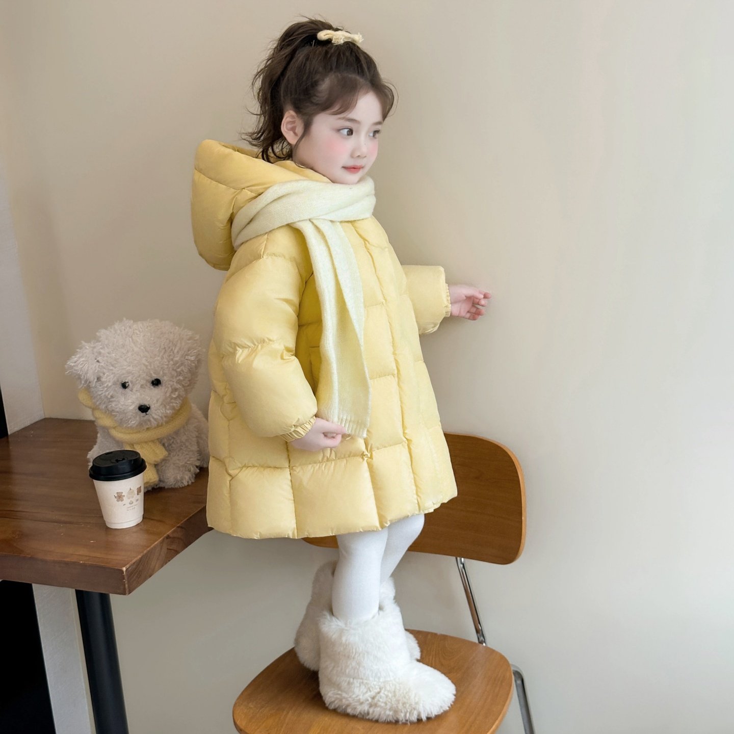 NEXT JANSO女童冬装2025款羽绒服儿童冬季洋气连帽中长款宝宝外套