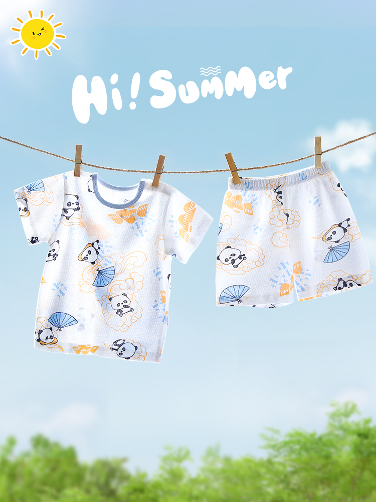 婴儿短袖套装夏季薄款宝宝纯棉分体两件套空调服男女儿童短裤夏装