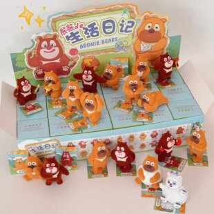 漫潮熊熊的生活日记系列萌粒盲盒熊出没植绒玩偶摆件公仔熊大熊二
