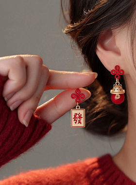 ACC招财猫耳钉999银小众设计感过年2026马新年本命年耳环女款耳饰