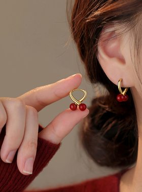 ACC红豆耳环999银本命年红色女耳饰2026马年过新年轻奢高级感耳钉