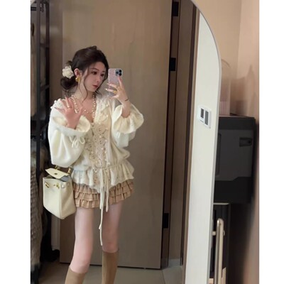 法式钩花镂空v领长袖毛衣女2025秋冬新款高级感女装宽松针织上衣