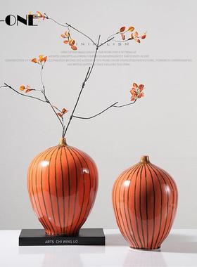 新中式中古细口陶瓷花瓶花器插花瓶电视柜壁炉软装饰品摆