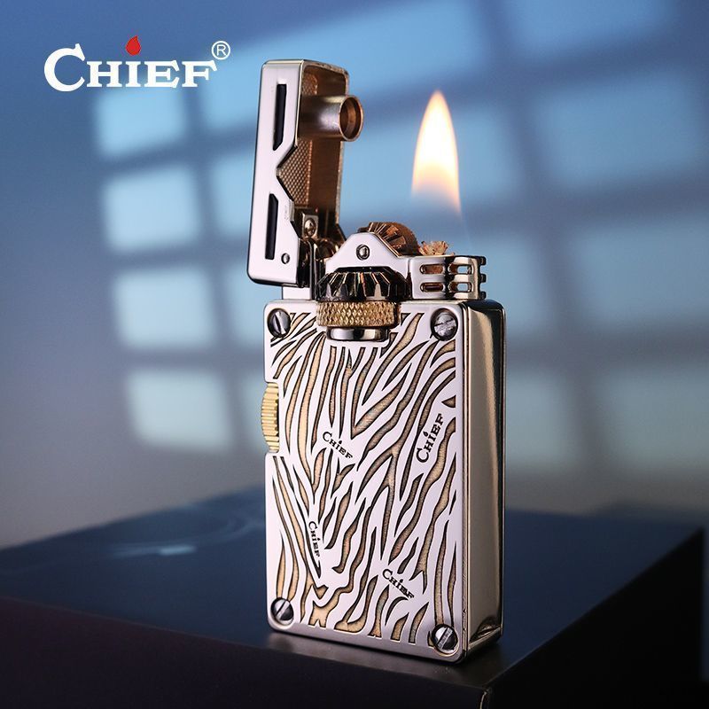 首领煤油打火机纯铜防风复古齿轮联动侧滑点火送男友生日礼物