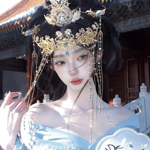 蓝色战国袍汉服女成人直裾古装女款复原拖尾古风女装2025新款全套