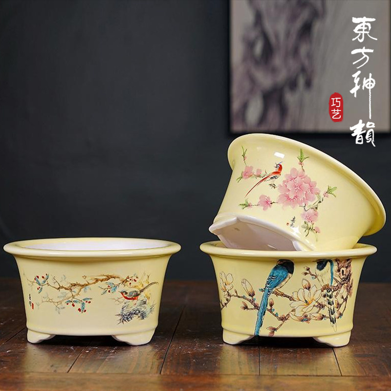 精品圆形花盆陶瓷彩绘新款