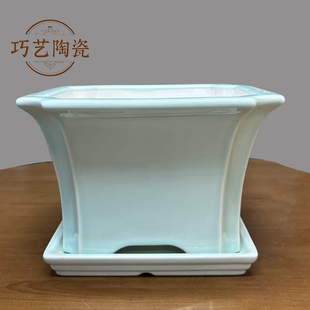 宜兴精品紫砂花盆大四方带托盘底座简约风大号口径高端陶瓷盆景盆