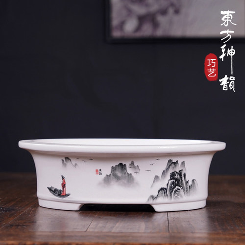 精品花盆彩绘贴画大号椭圆盆景盆