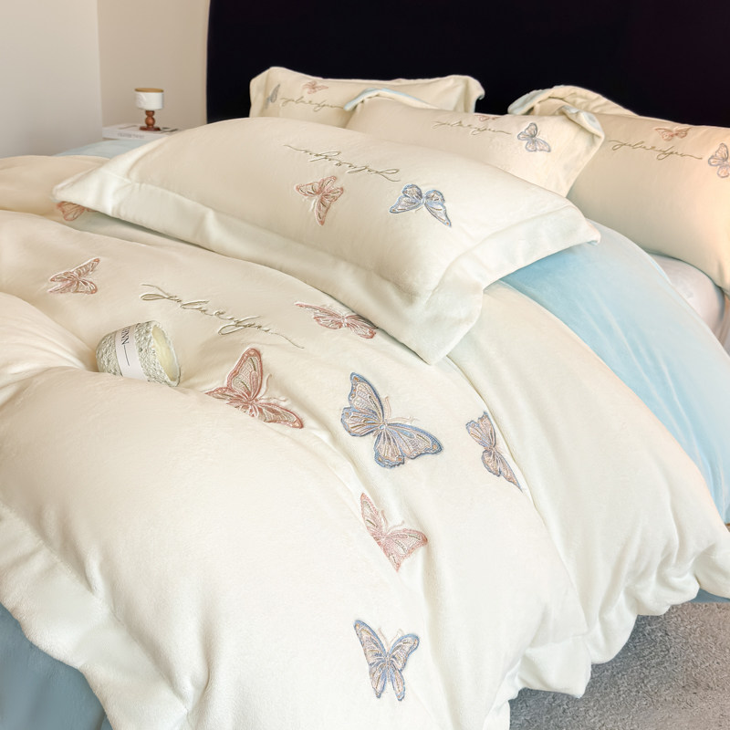 高克重母婴级A类牛奶绒四件套冬季双面加厚刺绣兔绒被套床上用品4,床上用品,床品套件/四件套/多件套,淘宝优惠券,粉丝福利购,淘宝优惠卷