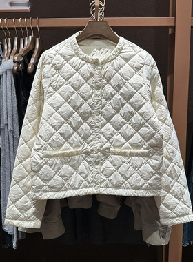 VM NY NB UR2025秋小香风休闲菱格绗缝口袋圆领羽绒服外套女ins潮