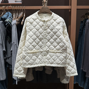 VM NY NB UR2025秋小香风休闲菱格绗缝口袋圆领羽绒服外套女ins潮