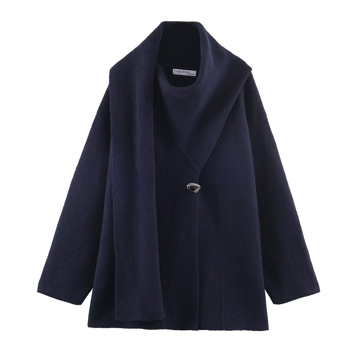 VM NY NB UR2025冬气质百搭围巾式设计纽扣针织衫大衣女9598189 z