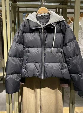 VM NY NB UR2024冬甜酷拼接假两件面包服白鸭绒保暖羽绒服外套女