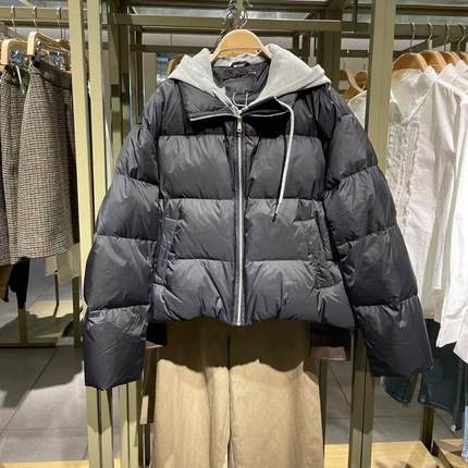 VM NY NB UR2024冬甜酷拼接假两件面包服白鸭绒保暖羽绒服外套女