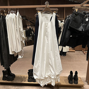 VM NY NB UR2025夏白色无袖水母花苞连衣裙蓬蓬裙中长背心灯笼裙