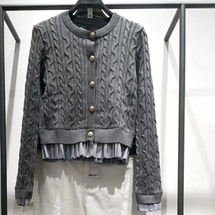 VM NY NB UR2025春季学院风美式复古miu系拼接假两件针织衫外套女