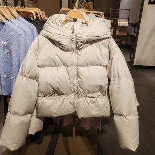 VM NY NB UR2025冬美式复古立领双拉链宽松连帽泡芙羽绒服外套女