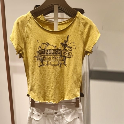 VM NY NB UR2026夏bm风美式复古花边趣味字母印花短袖t恤衫上衣女