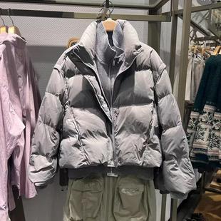 VM NY NB UR2025冬休闲肌理感小香风立领绗缝假两件泡芙羽绒服女