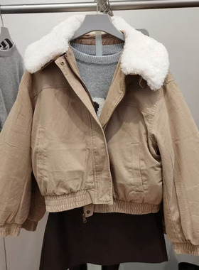 VM NY NB UR2025冬气质琥珀流光风羊羔毛领超宽松羽绒服外套女ins