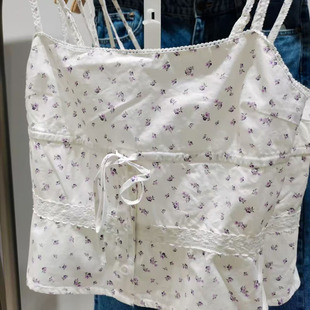 VM NY NB UR2025夏甜美减龄休闲清新碎花系带打揽吊带背心上衣ins
